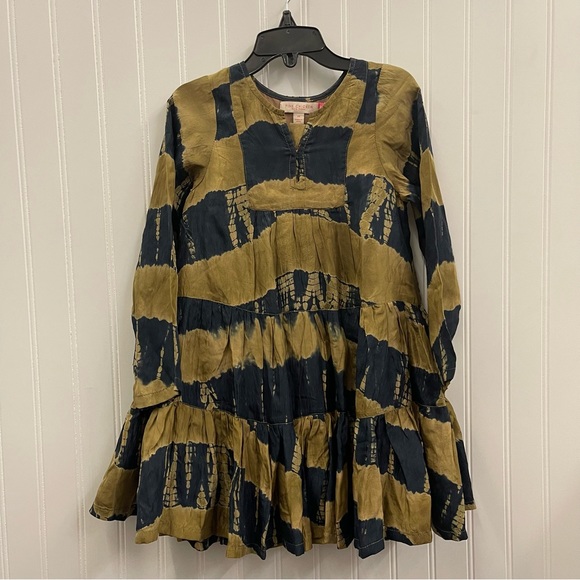 NWT Pink Chicken Penelope Tiered Dress in Navy & Gold Tie Dye Sz 4 - Picture 2 of 7